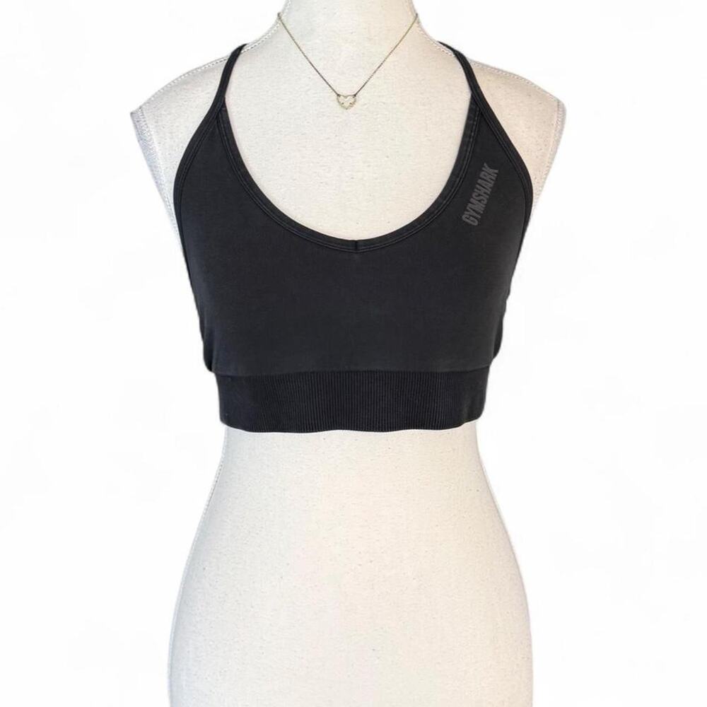 Black Gymshark sports bra with gray patterned side panels size small